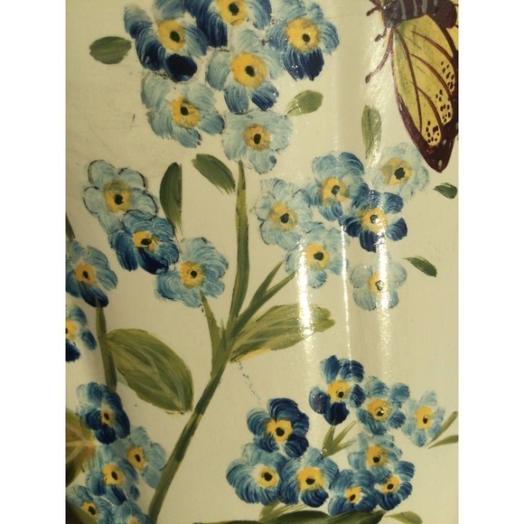 Ceramic wall pocket floral butterfly 14” blue white farmhouse cottagecore garden - Picture 4 of 12